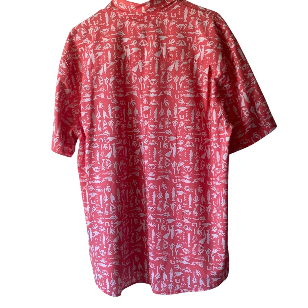 Huk Performance Button Up Fishing Shirt Nautical Fish Pink Coral Graphic Men XL - Picture 2 of 8